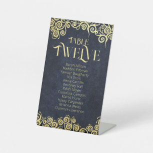 Elegant Baroque Navy And Gold Classy Chic Wedding  Pedestal Sign