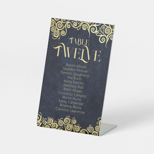 Elegant Baroque Navy And Gold Classy Chic Wedding  Pedestal Sign (Front)