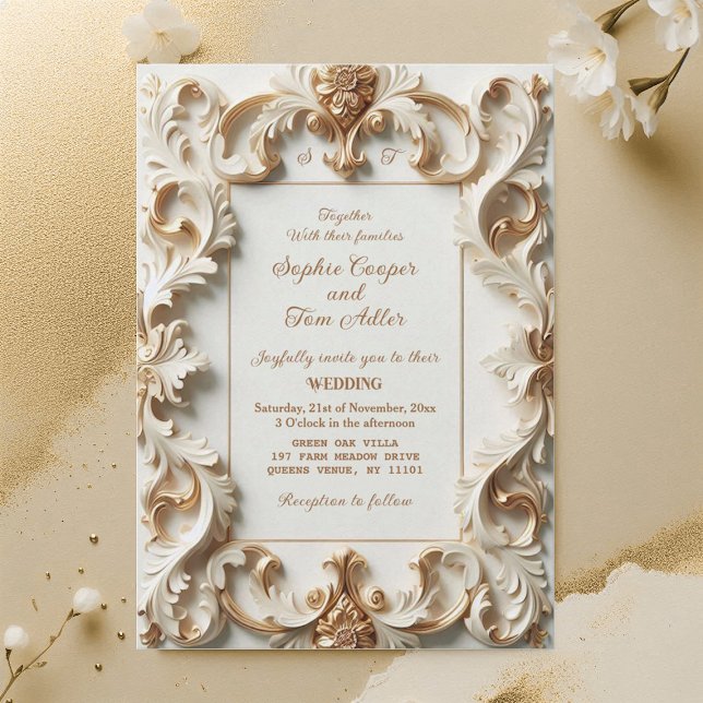 Elegant Baroque Opulence Ivory Gold Frame Wedding Invitation (Elegant Baroque Opulence Ivory Gold Frame Wedding Invitation)