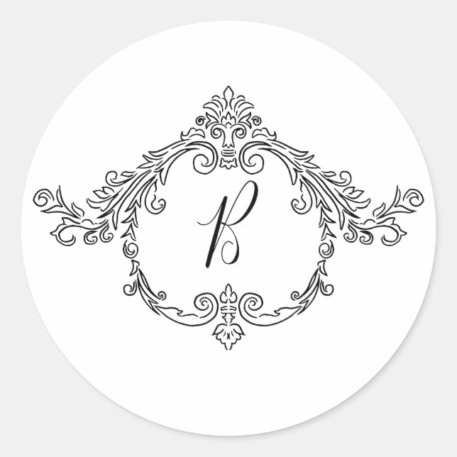 Elegant Baroque Ornate Flourish Monogram Classic Round Sticker (Front)