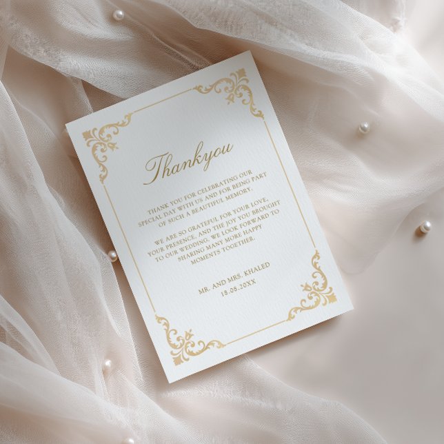 Elegant Baroque Rococo Frame Gold Script Wedding Thank You Card (Creator Uploaded)