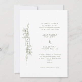 Elegant Baroque Sage Green Floral Formal Wedding Invitation