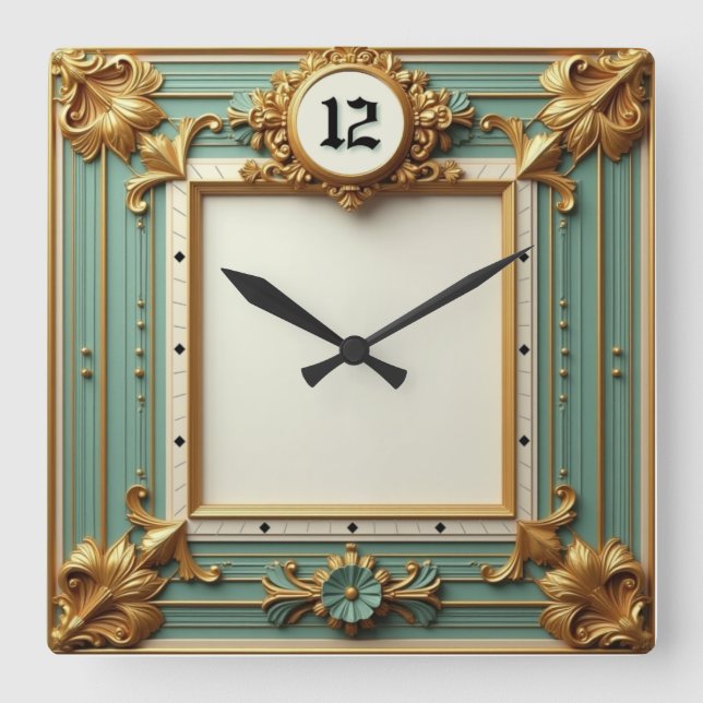 Elegant Baroque Square Wall Clock (Front)
