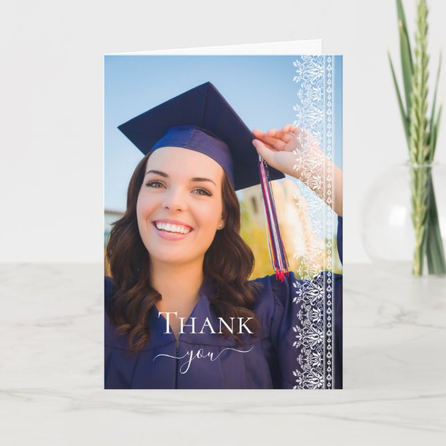 Elegant Baroque Victorian Lace Graduation Photo Thank You Card (Front)