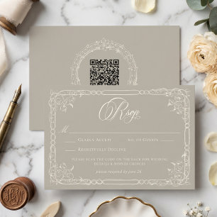 Elegant Baroque Vintage Neutral Tan Ivory Wedding RSVP Card