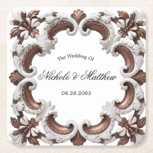 Elegant Baroque Wedding Square Paper Coaster