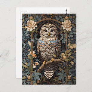Elegant Barred Owl William Morris Inspired Postcard