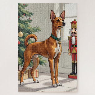 Elegant Basenji Dog Nutcracker Modern Christmas Jigsaw Puzzle