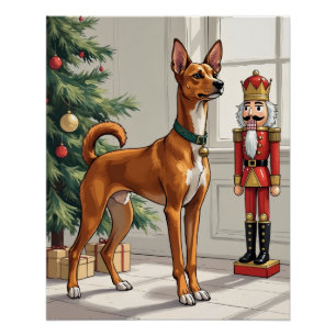 Elegant Basenji Dog Nutcracker Modern Christmas Poster