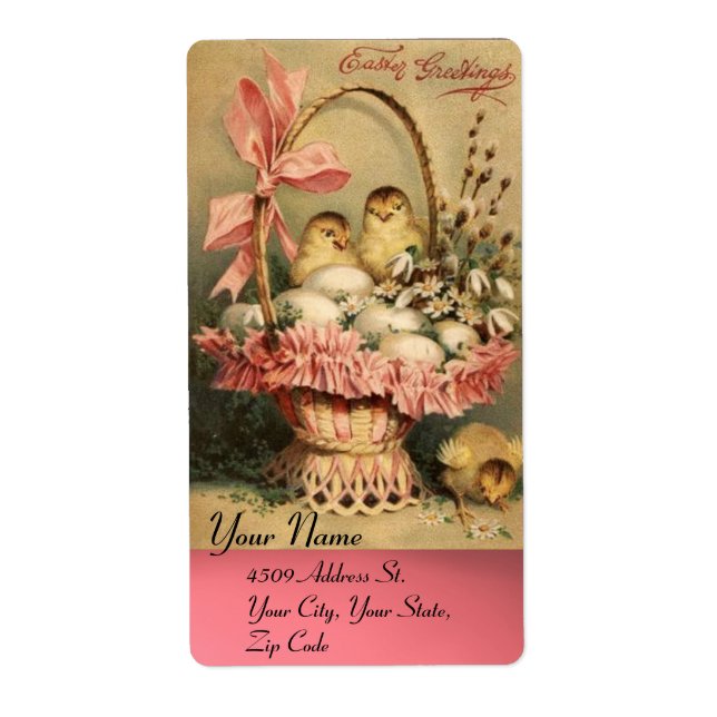 ELEGANT BASKET ,CHICKENS,FLOWERS AND EASTER EGGS (Front)