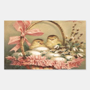 ELEGANT BASKET ,CHICKENS,FLOWERS AND EASTER EGGS RECTANGULAR STICKER