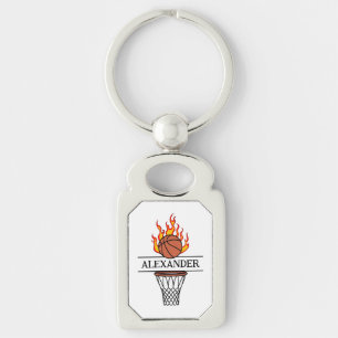 Elegant basketball with blaze personalised name key ring