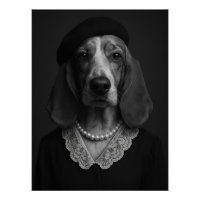 Elegant Basset Hound Lady with Beret and Pearl