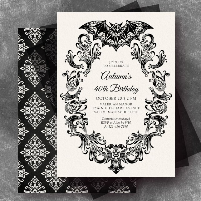 Elegant Bat Halloween Birthday Invitation (Creator Uploaded)