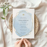 Elegant Bat Mitzvah, Blue Watercolor Gold Frame<br><div class="desc">This modern design features your custom text on a watercolor splash outlined in a geometric shaped frame.  Use the template form to add your text.. The advanced editing menus,  accessed by choosing to edit with the "Design Tool",  will allow you to change the fonts and layout.</div>