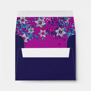 Elegant Bat Mitzvah Glittery Confetti Navy Envelop Envelope