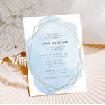 Elegant Bat Mitzvah Gold Frame Blue Watercolor  Invitation<br><div class="desc">This modern design features a thin script heading and your custom text on a watercolor splash outlined in a geometric shaped frame.  Use the template form to add your text.  The advanced editing menus,  accessed by choosing "customise further",  will allow you to change the fonts and layout.</div>