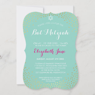 ELEGANT BAT MITZVAH mini rustic gold confetti mint Invitation