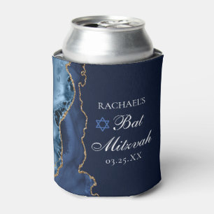 Elegant Bat Mitzvah Party Navy Blue Gold Custom Can Cooler