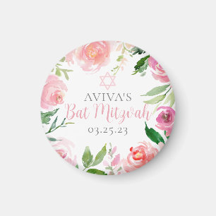 Elegant Bat Mitzvah Party Personalised Pink Floral Magnet
