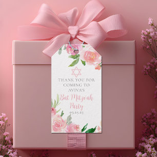 Elegant Bat Mitzvah Party Personalized Pink Floral Gift Tags