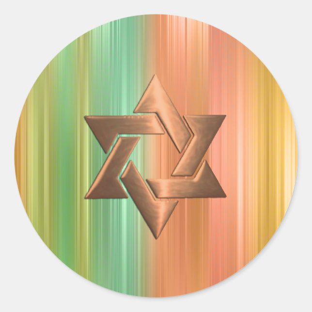 Elegant Bat Mitzvah Peach and Green Stripe Classic Round Sticker (Front)