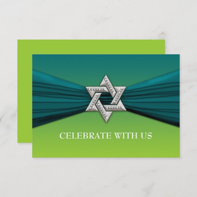Elegant Bat Mitzvah Star Teal on Any Colour Invitation (Front/Back)