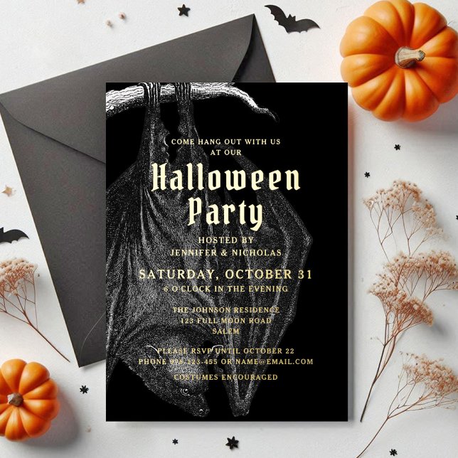 Elegant Bats Gold Halloween Foil Party (Elegant Bats Gold Halloween Foil Party Foil Invitation)