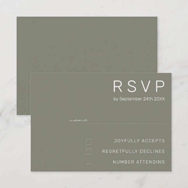 Elegant Battleship Grey Minimal Modern Wedding Invitation (Front/Back)