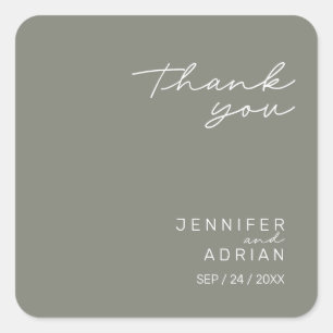 Elegant Battleship Grey Minimal Thank You Wedding Square Sticker