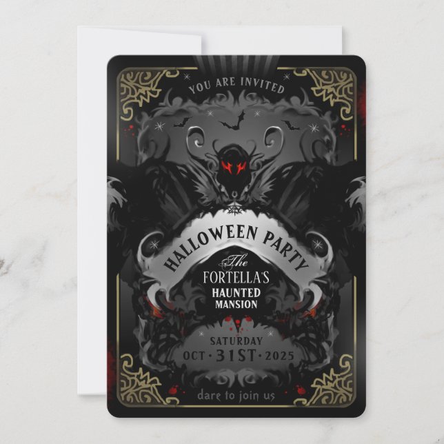 Elegant Batty Delight Halloween Party Invitation (Front)