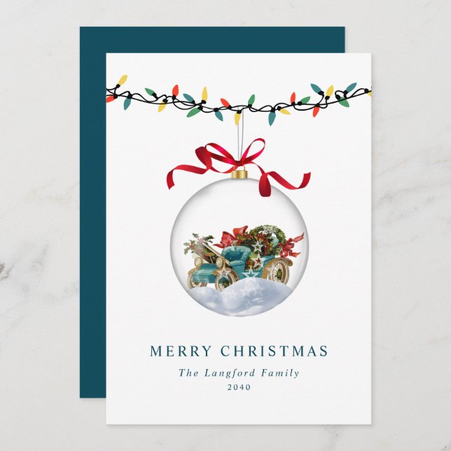 Elegant Bauble Bow Merry Christmas Non-Photo Holiday Card (Front/Back)