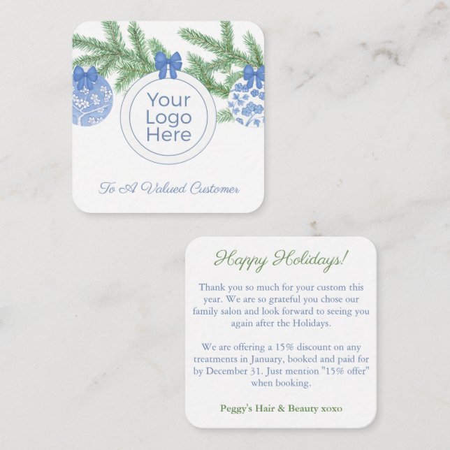 Elegant Baubles Small Business Logo Happy Holidays Card (Front/Back)