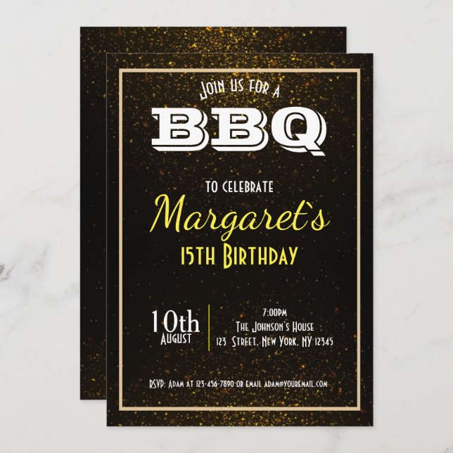 Elegant BBQ Birthday Party Invite (Front/Back)