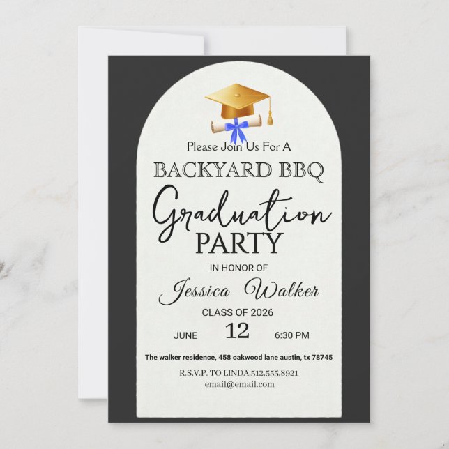 Elegant  BBQ Graduation Party Invitation (Front)