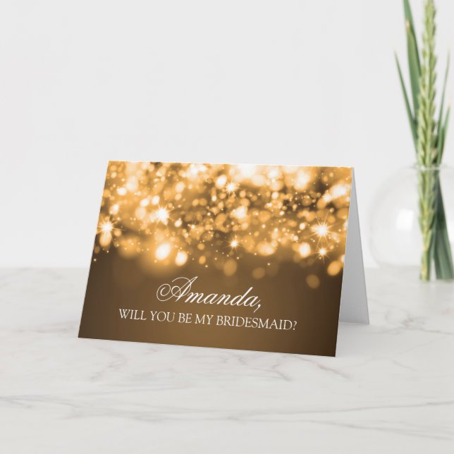 Elegant Be My Bridesmaid Sparkling Lights Gold Invitation (Front)