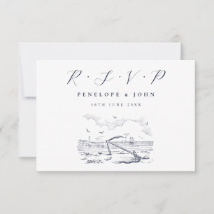 Elegant Beach Anchor Illustration Wedding RSVP Card