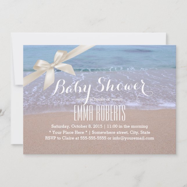 Elegant Beach Baby Shower with Ivory Ribbon Invitation (Front)