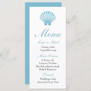 Elegant Beach Blue Nautical Seashell Wedding Menu