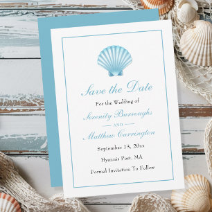 Elegant Beach Blue Shell Wedding Save the Date Announcement