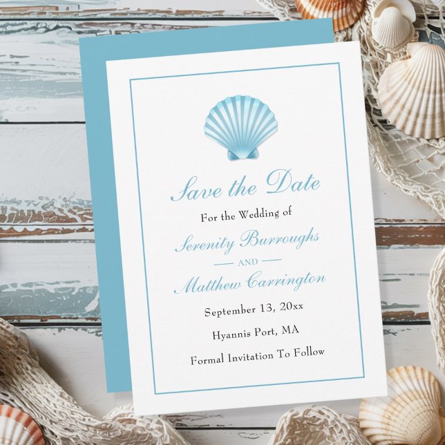 Elegant Beach Blue Shell Wedding Save the Date  Announcement (Creator Uploaded)