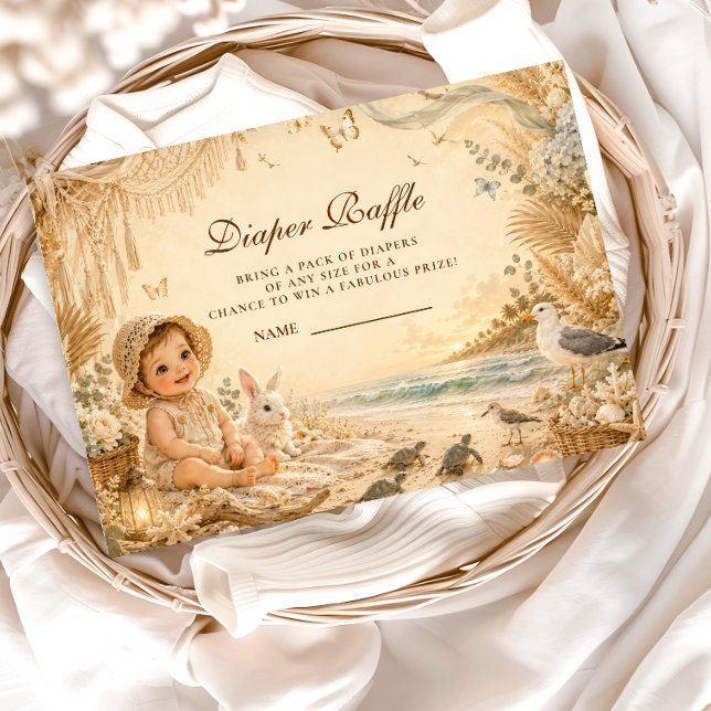 Elegant Beach Boho Diaper Raffle Enclosure Card (Creator Uploaded)
