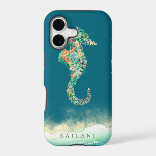 Elegant Beach Botanical Seahorse Blue