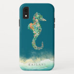 Elegant Beach Botanical Seahorse Blue Case-Mate iPhone Case<br><div class="desc">Elegant watercolor tropical island botanical seahorse with sandy beach accent,  personalised with name,  deep ocean blue iPhone case.</div>