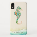 Elegant Beach Botanical Seahorse Case-Mate iPhone Case<br><div class="desc">Elegant watercolor tropical island botanical seahorse with sandy beach accent,  personalised with name,  sandy beige iPhone case.</div>