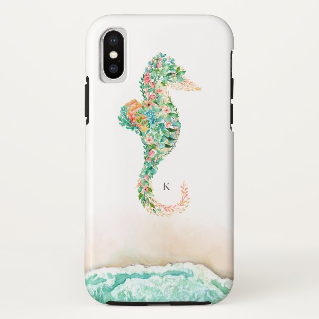 Elegant Beach Botanical Seahorse Case-Mate iPhone Case (Back)