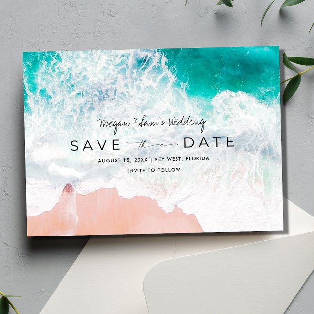 Elegant Beach Destination Wedding Photo  Save The Date (Elegant Beach Destination Wedding Photo Save The Date)