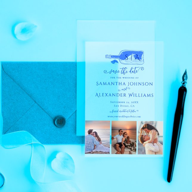 Elegant Beach Dusty Blue Wedding Save the Date Acrylic Invitations (Elegant Beach Dusty Blue Coastal Nautical Tropical Island Wedding Save the Date Acrylic Invitation)