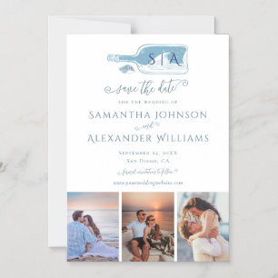 Elegant Beach Dusty Blue Wedding Save the Date Magnetic Invitation