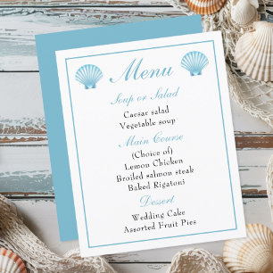Elegant Beach Nautical Blue Shell Wedding Menu